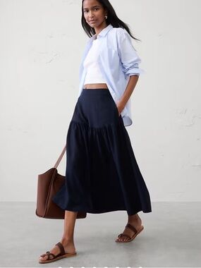 Draper James Navy Tiered Maxi Skirt